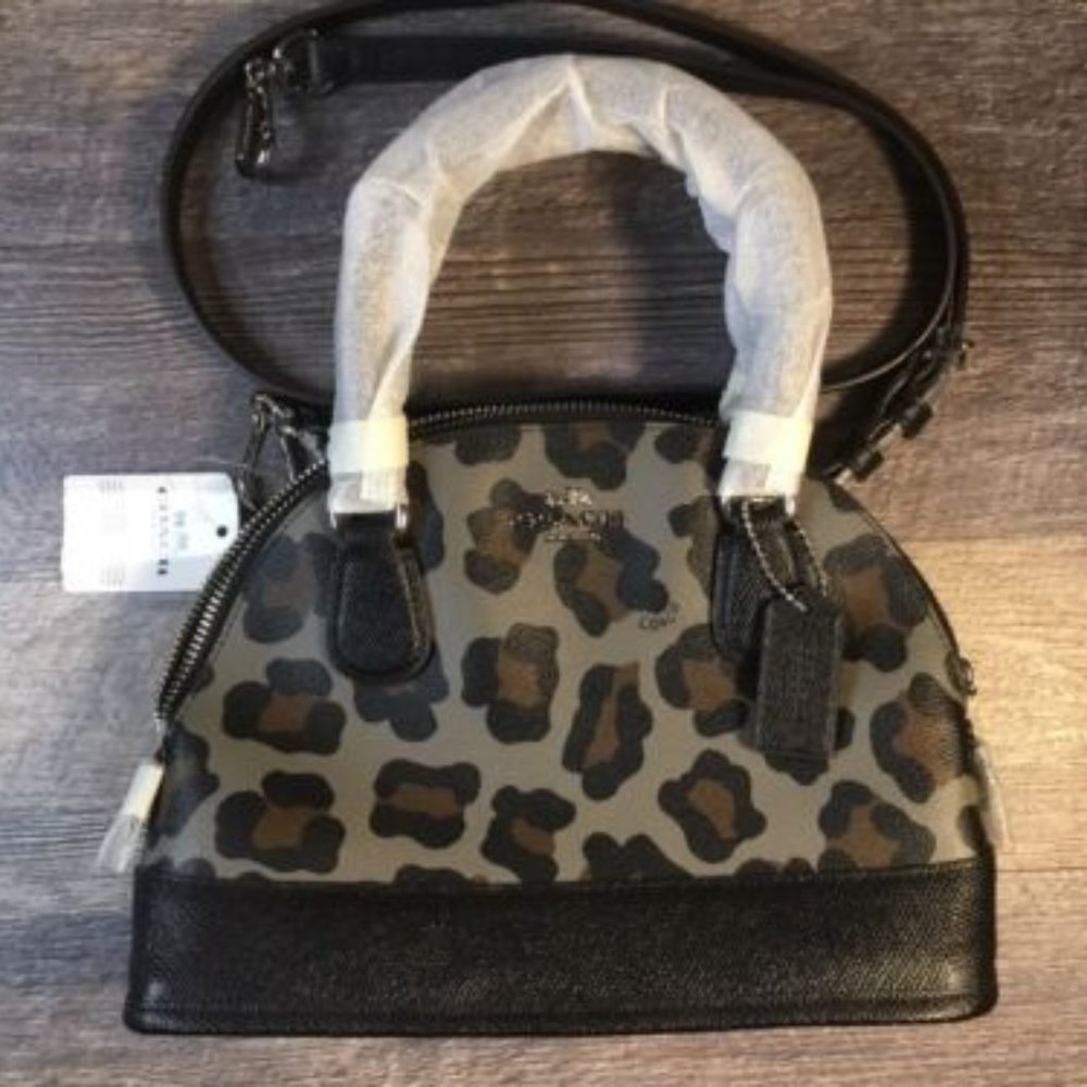 Coach Mini Cora Domed Satchel Crossbody Ocelot Print & Coated Canvas NWT F36219